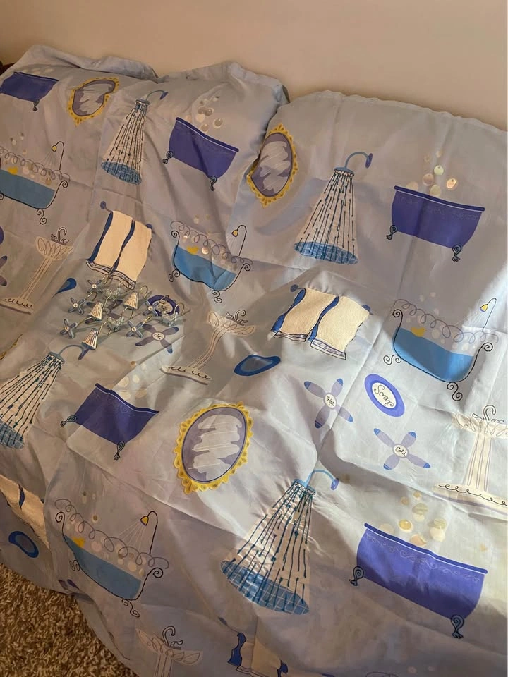 Blue Bathroom Themed Shower Curtain and Hooks - photo 2