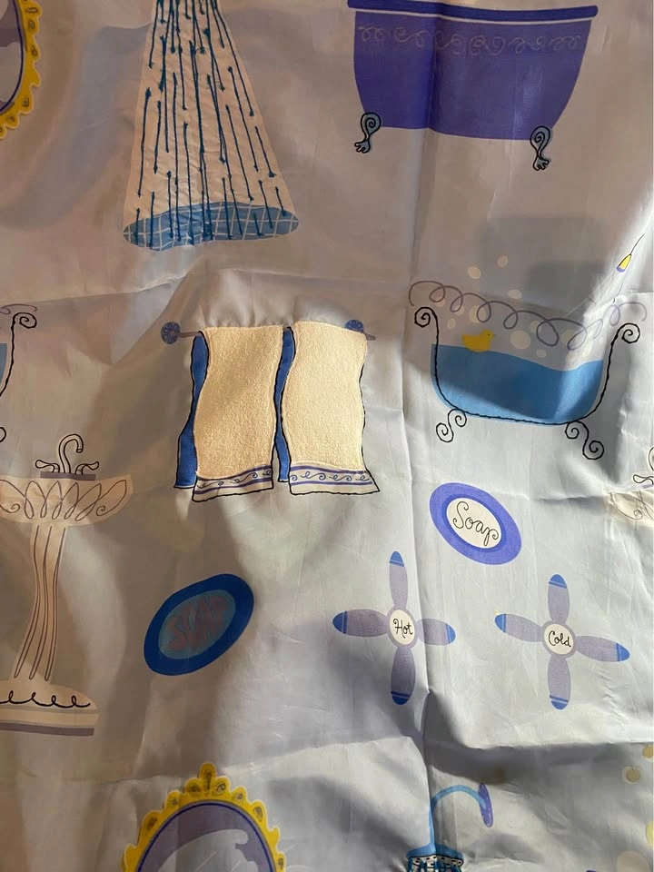 Blue Bathroom Themed Shower Curtain and Hooks - photo 3