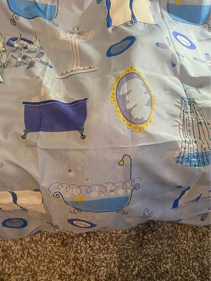 Blue Bathroom Themed Shower Curtain and Hooks - photo 5