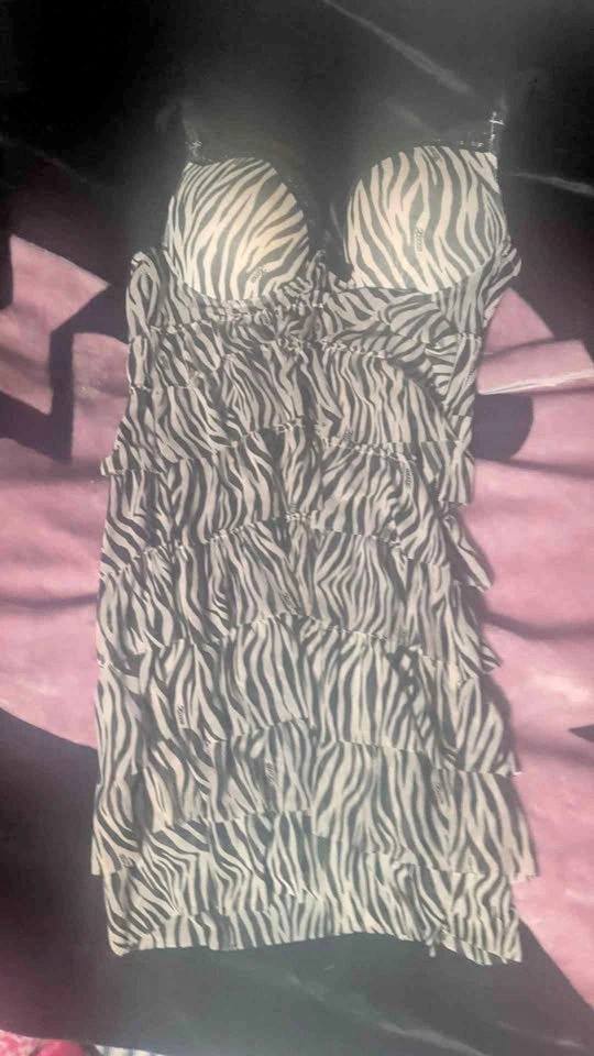 Zebra print mcbling top with build in bra