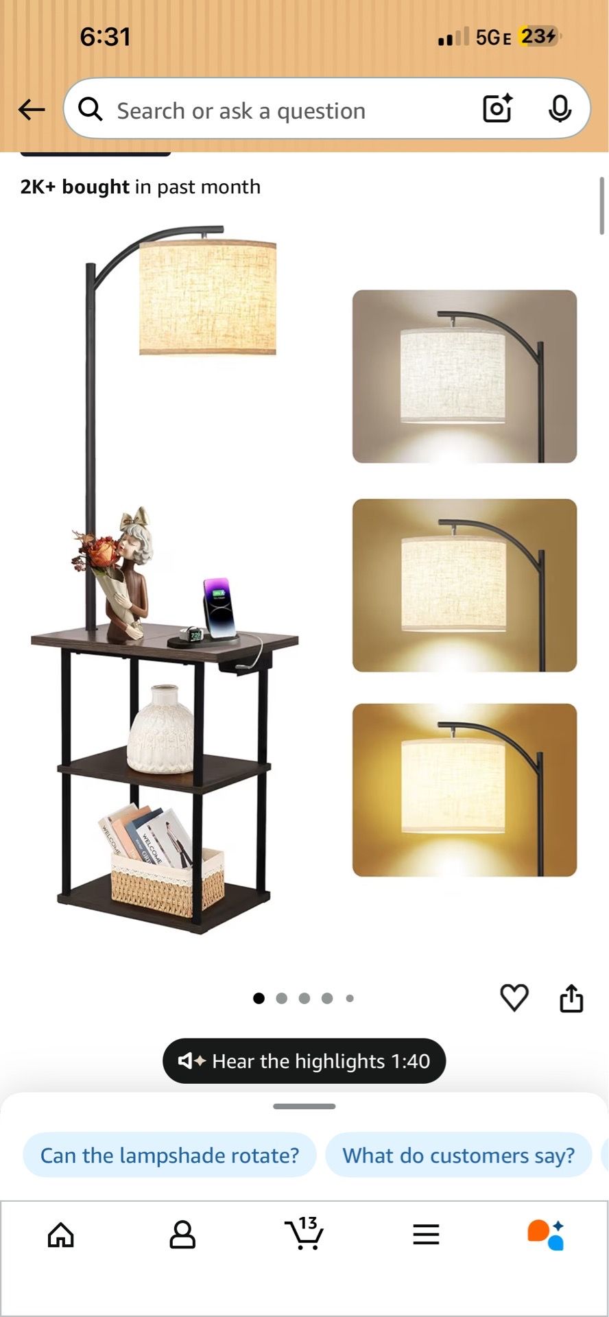 end table with charging and lamp
