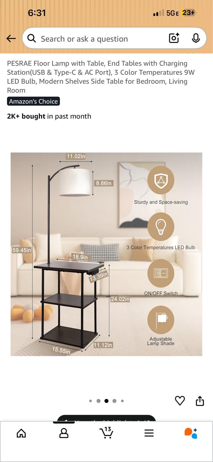 end table with charging and lamp - photo 2