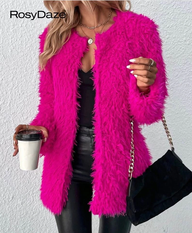 SHEIN Hot Pink Faux Fur Coat - fits S-XL - photo 5