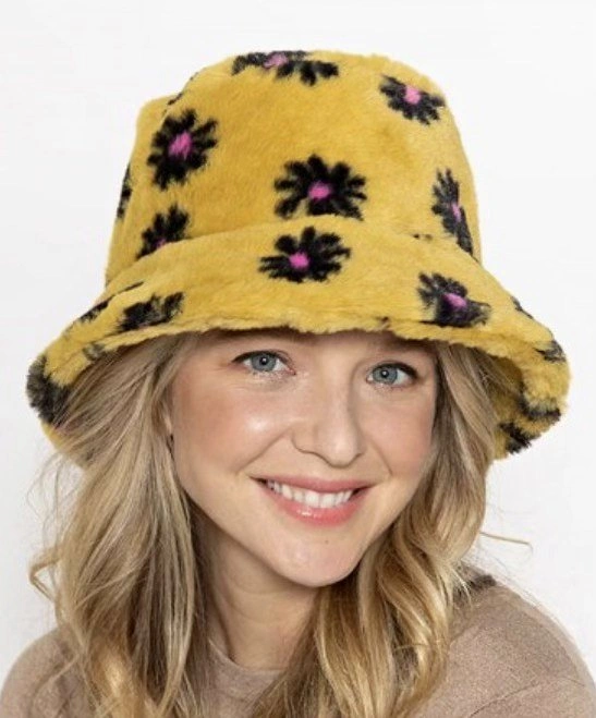 Yellow Fuzzy Faux Fur Daisy Bucket Hat NEW Martindale NE