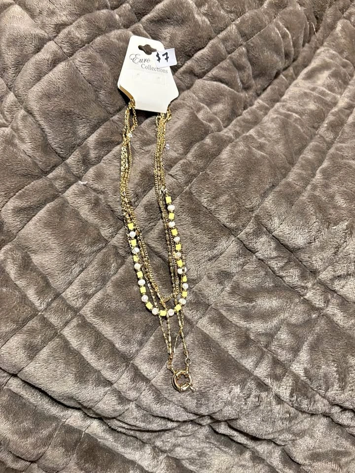 Layered Gold Necklace with Pearls and Yellow Beads