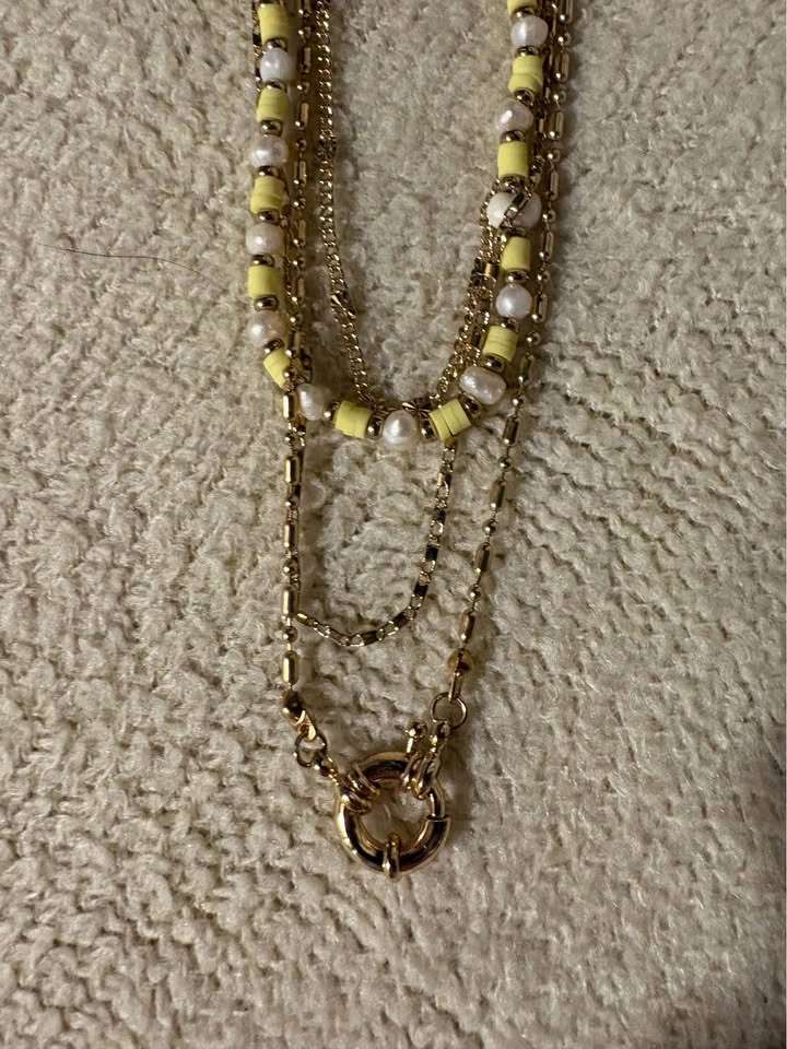 Layered Gold Necklace with Pearls and Yellow Beads - photo 2