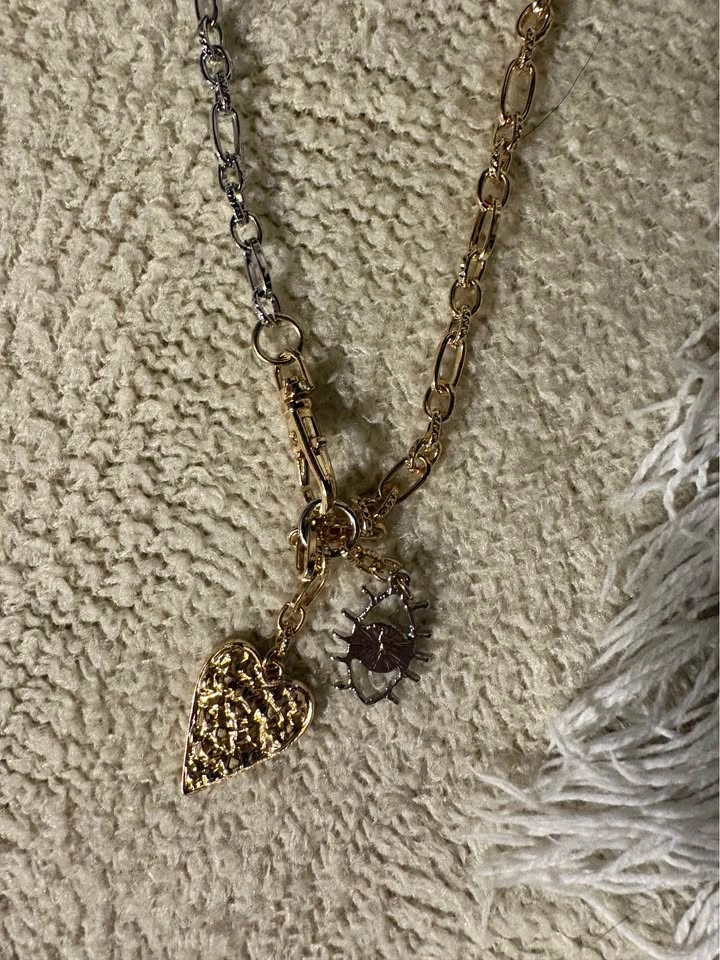 Mixed Metal Heart and Eye Charm Necklace - photo 2