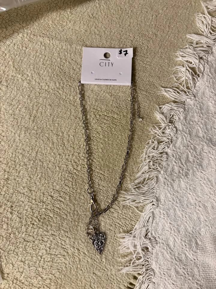 Silver Chain Necklace with Heart and Eye Charms - NEW - photo 2