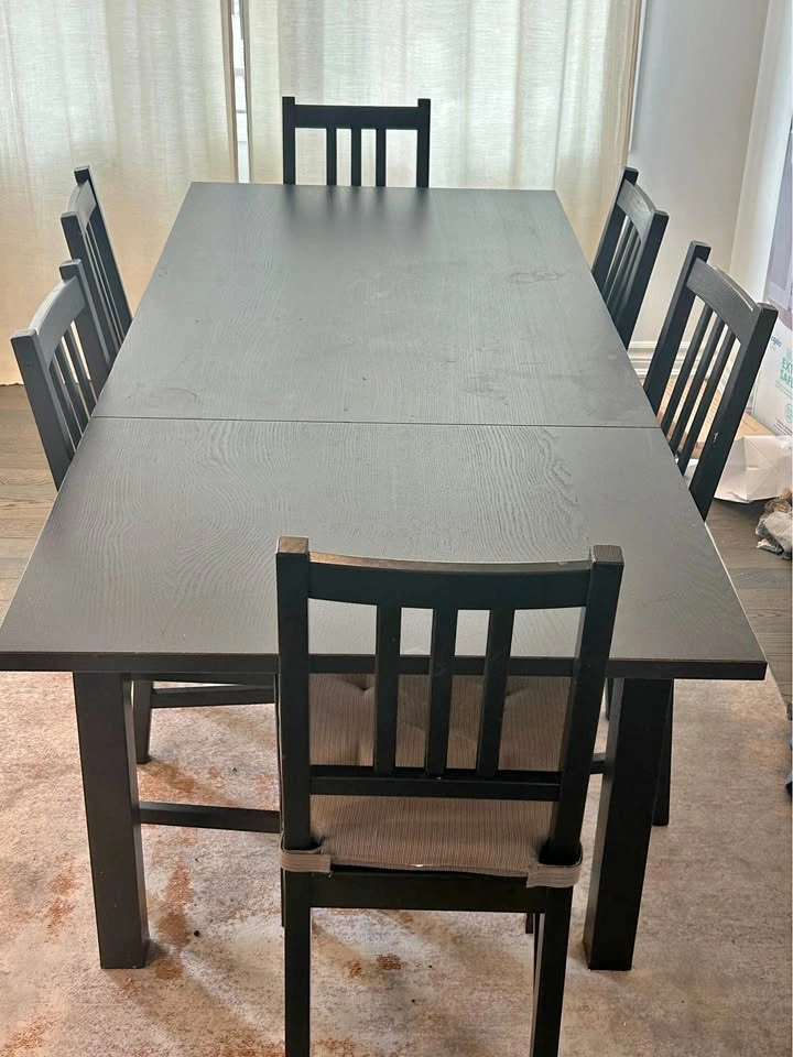 IKEA Extendable Dining Table with 6 Chairs and cushions