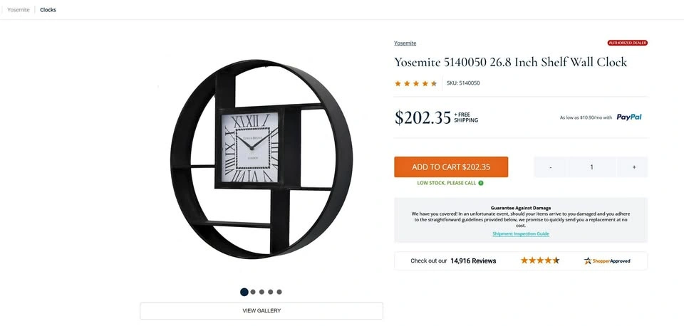 Yosemite 26" Shelf Wall Clock — NEW IN BOX