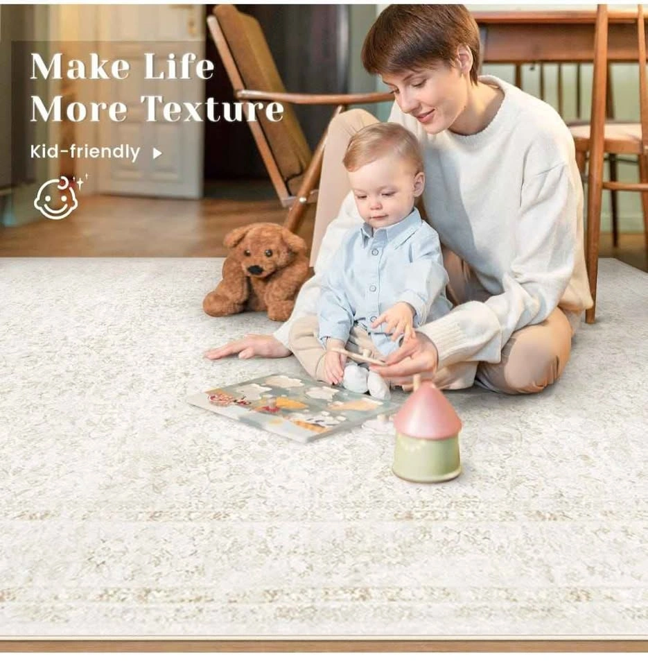 9'x12' Boho Living Room Rug - Low Pile Non-Slip Floral Beige - photo 4