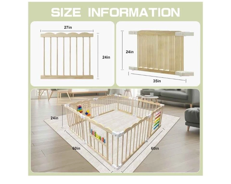 Brand new Baby Playpen, 60x60x24 Inch Adjustable Wooden - photo 3