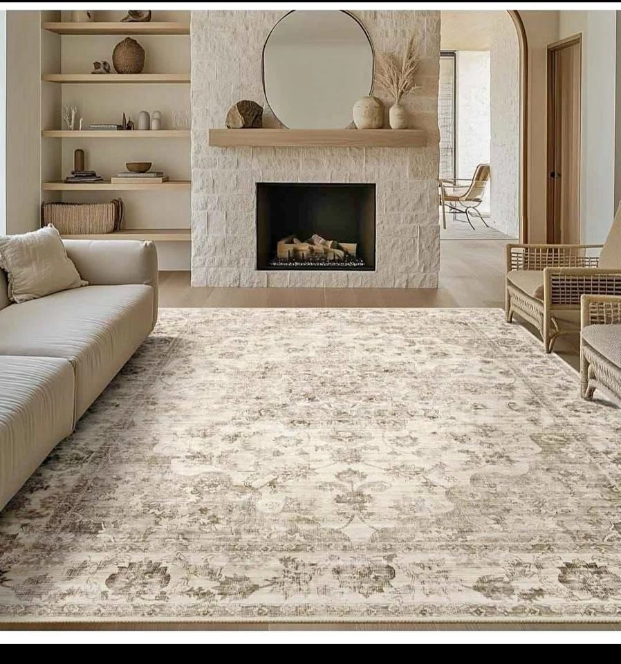 Brand New 8x10 Washable Neutral Beige Area Rug Vintage Floral