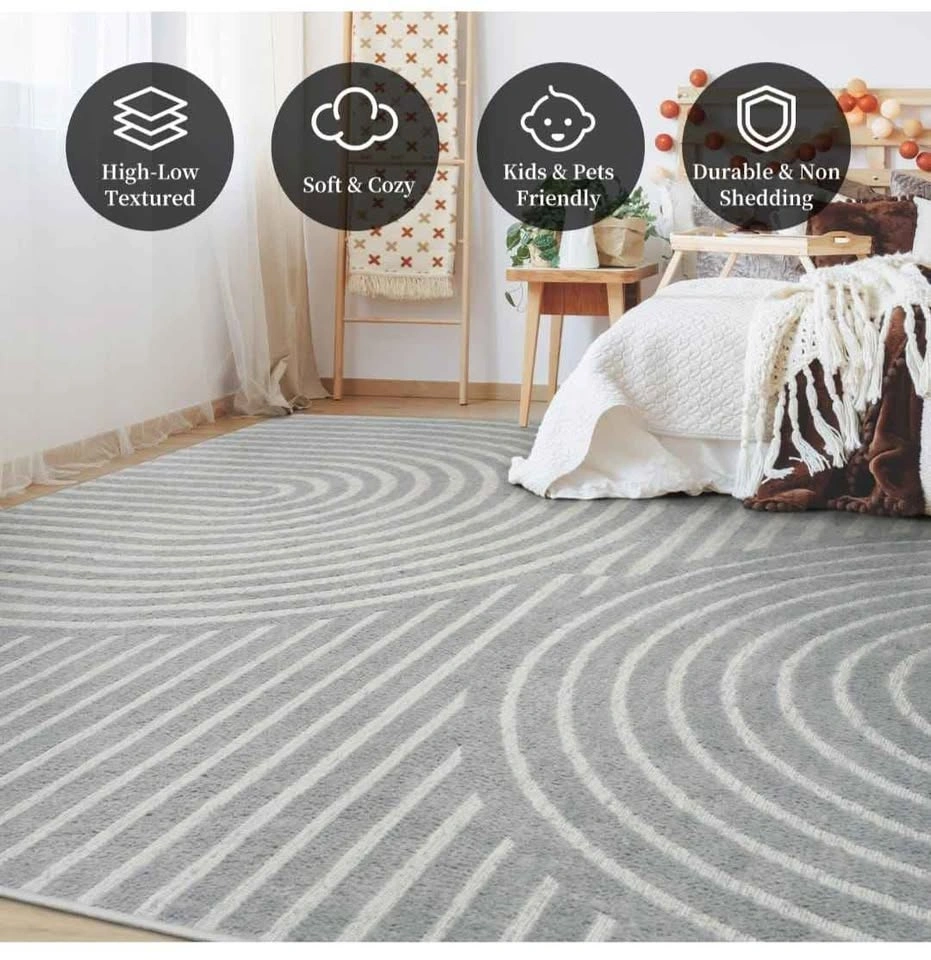 Brand new 8x10 Boho Area Rug - Smoke Grey (Machine Washable / No - photo 3
