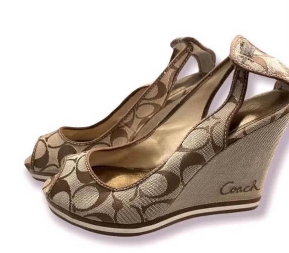Vintage Coach Open-Toed Wedges