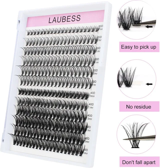 NEW LAUBESS Cluster Lashes 240pcs Mixed Tray Black image indicator(2)
