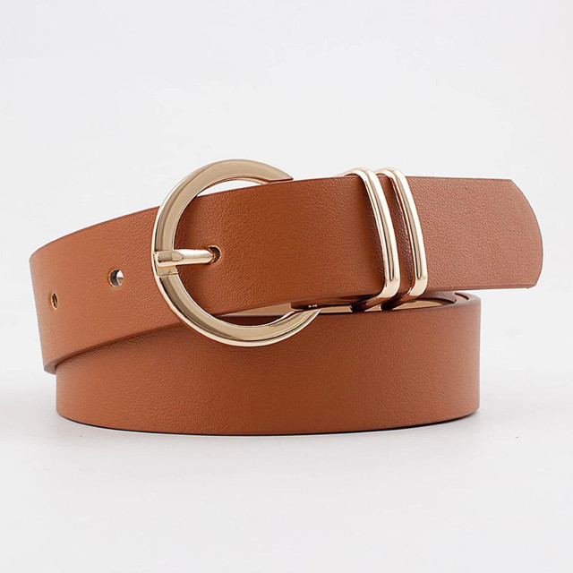 Women Skinny Metal & Eco Leather Belt Beige/Brown