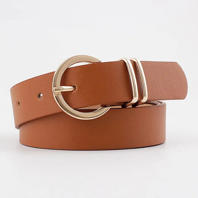 Women Skinny Metal & Eco Leather Belt Beige/Brown thumbnail