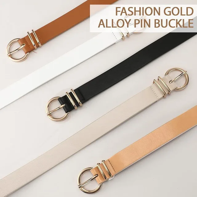Women Skinny Metal & Eco Leather Belt Beige/Brown image indicator(3)