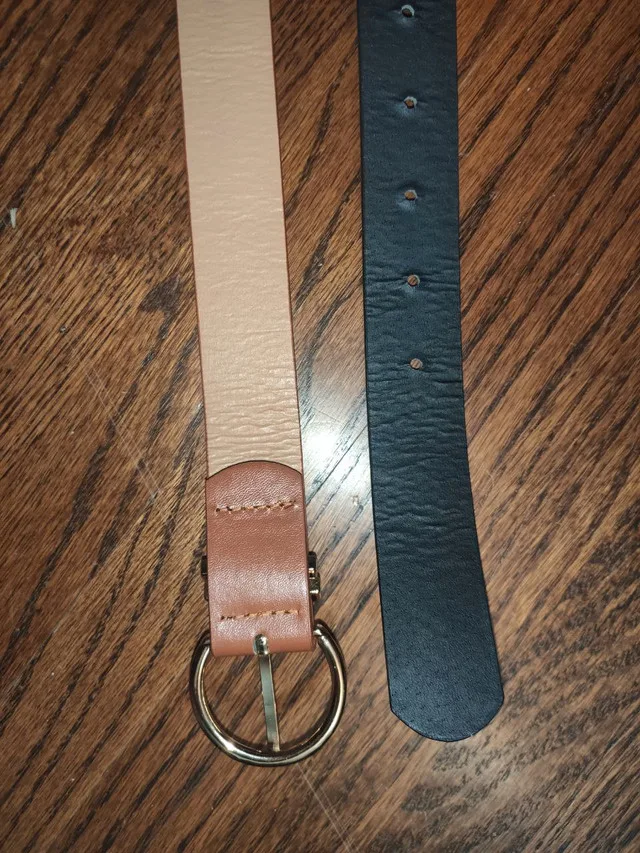 Women Skinny Metal & Eco Leather Belt Beige/Brown image indicator(5)