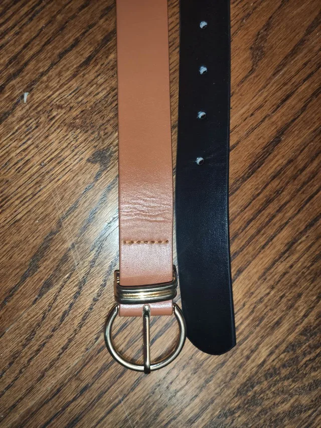 Women Skinny Metal & Eco Leather Belt Beige/Brown image indicator(8)