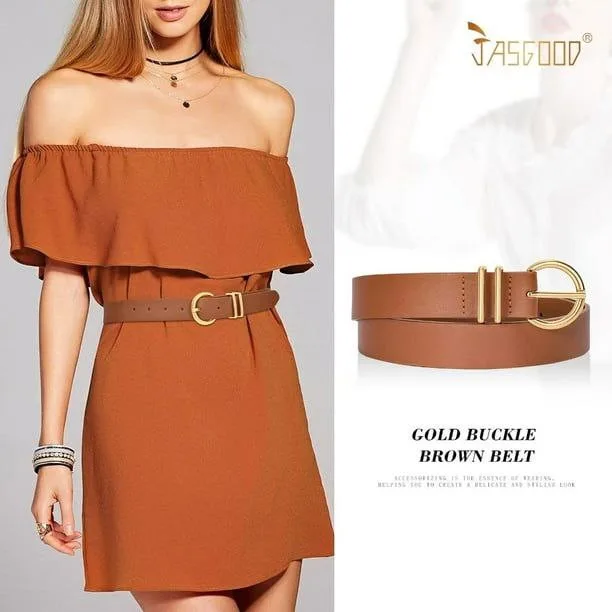 Women Skinny Metal & Eco Leather Belt Beige/Brown image indicator(9)