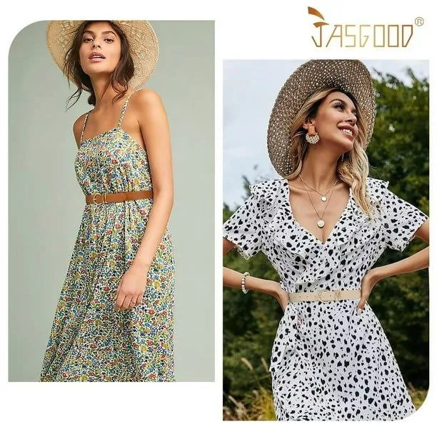 Women Skinny Metal & Eco Leather Belt Beige/Brown image indicator(10)