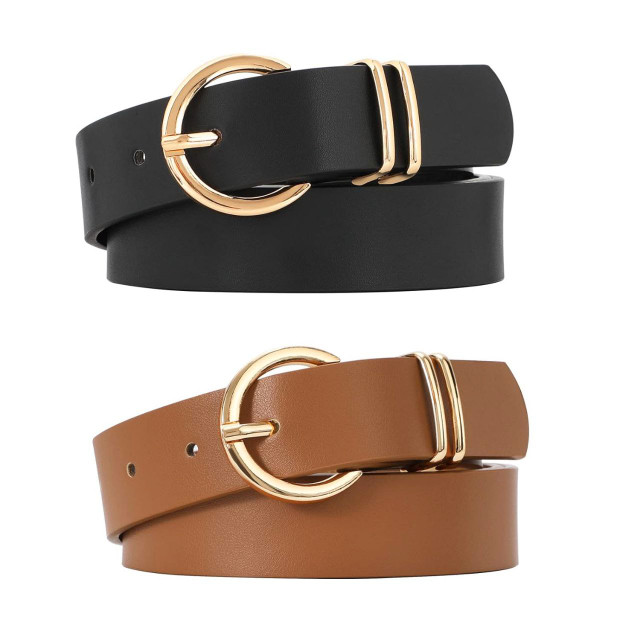 New Woman Belts Set 2pcs Skinny Metal Eco Leather Belts