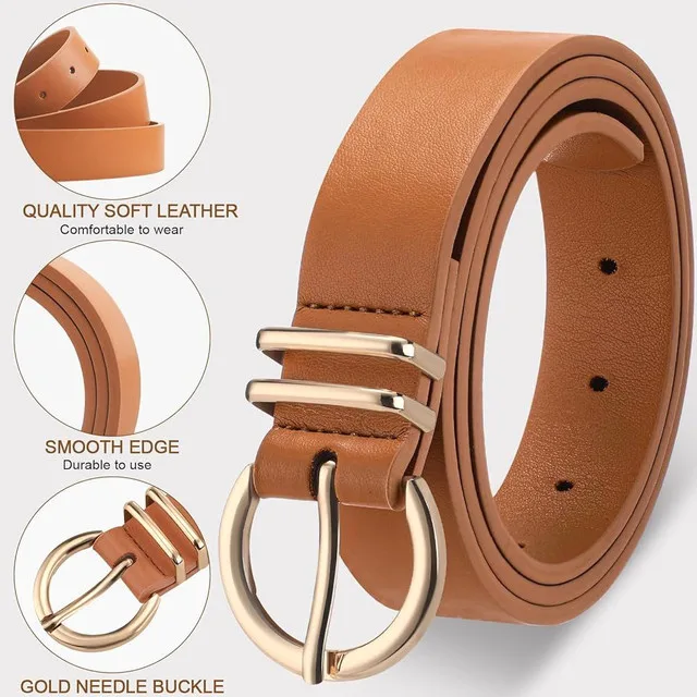 New Woman Belts Set 2pcs Skinny Metal Eco Leather Belts image indicator(4)