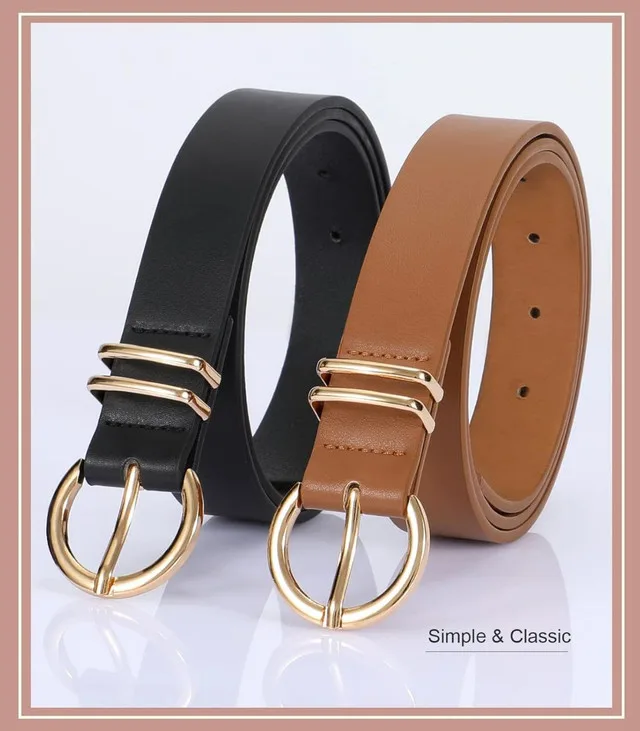 New Woman Belts Set 2pcs Skinny Metal Eco Leather Belts image indicator(6)