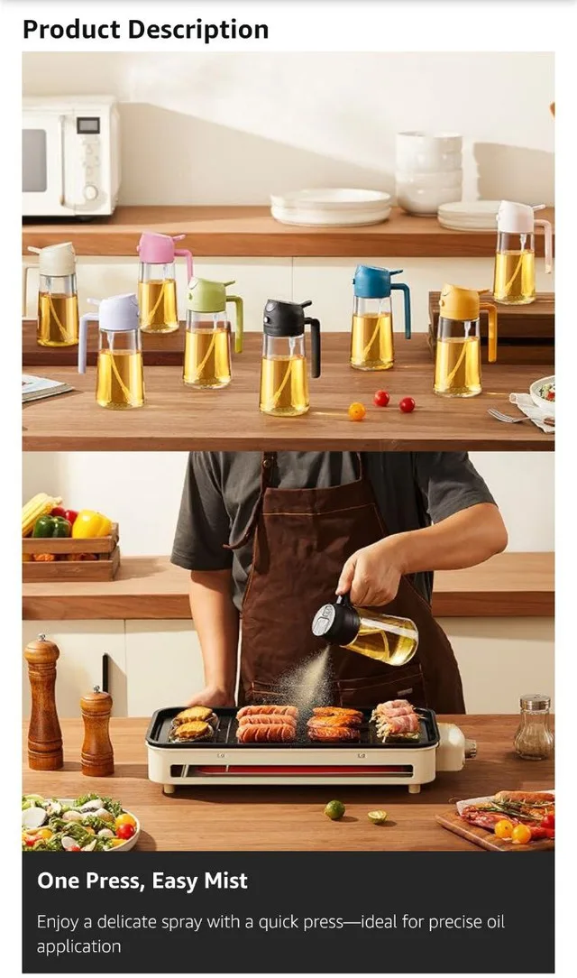 2-in-1 Oil Dispenser & Sprayer – 470ml Olive Oil Spray image indicator(10)