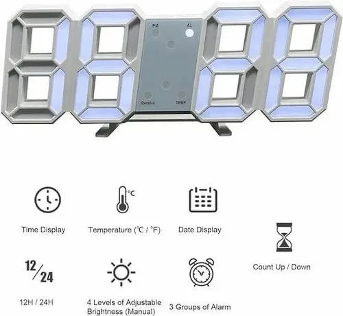 NEW Digital Alarm Clock, 3D Modern LED Wall Clock 24/12 image indicator(3)