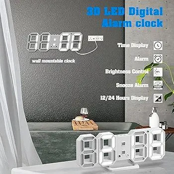 NEW Digital Alarm Clock, 3D Modern LED Wall Clock 24/12 image indicator(5)