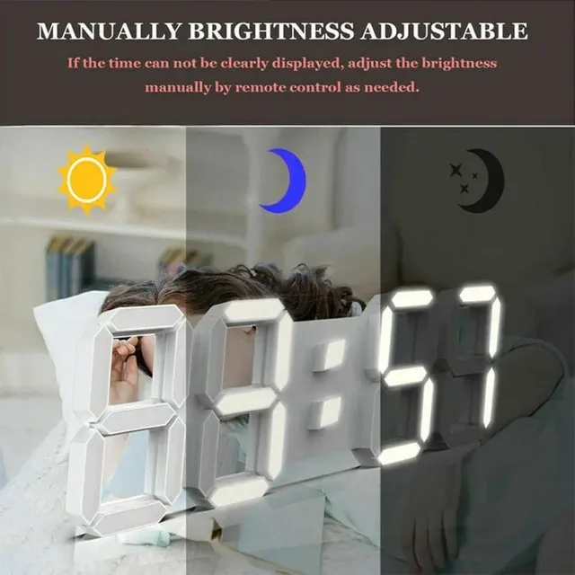 NEW Digital Alarm Clock, 3D Modern LED Wall Clock 24/12 image indicator(9)