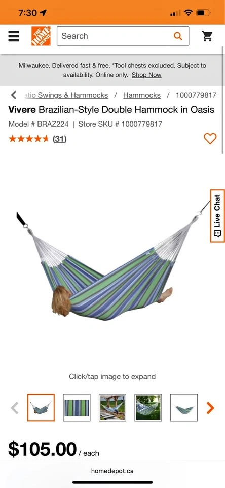 Vivere Brazilian Style Double Hammock – Oasis – 12 ft – Like New