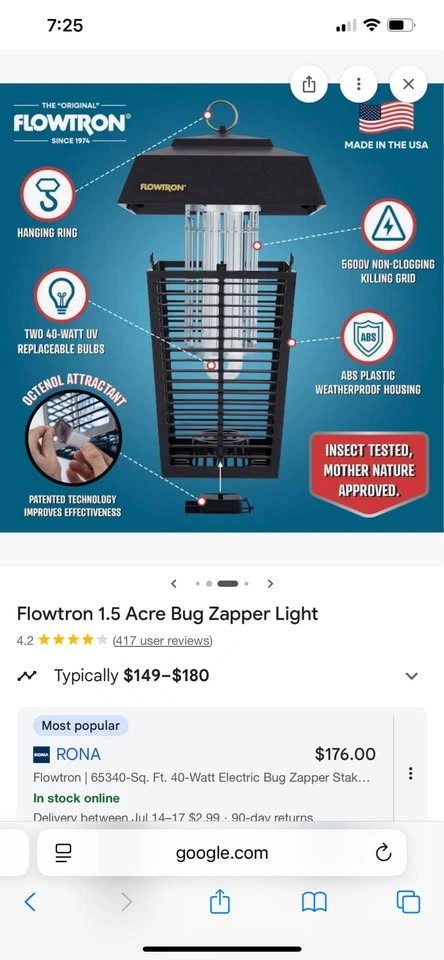Flowtron 40-Watt Electric Bug Zapper Stake Light - Like New - photo 3