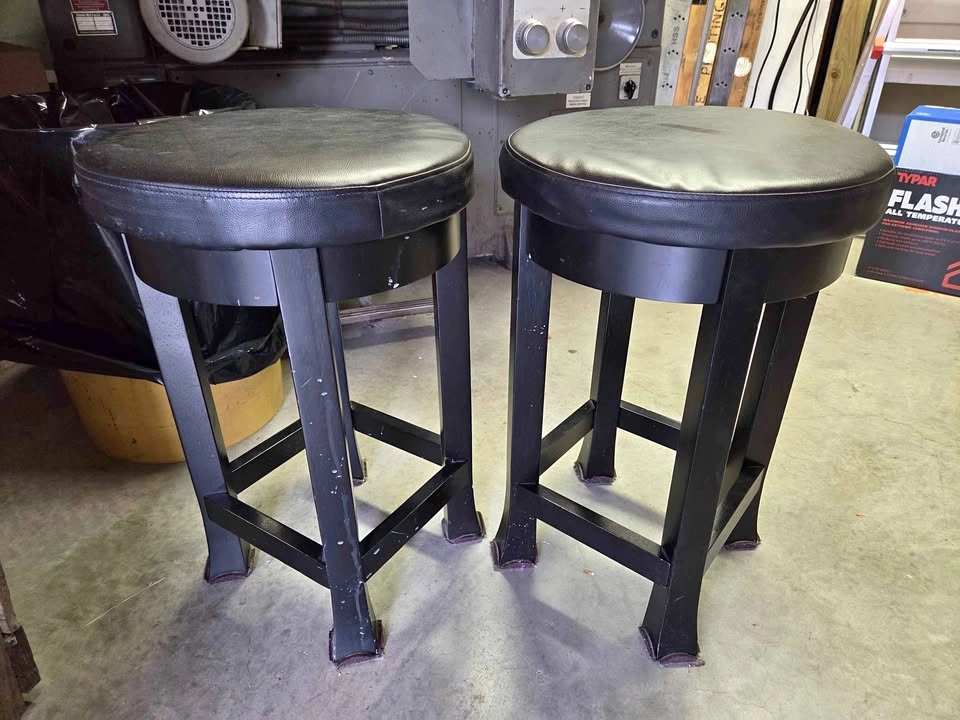 Pair of Black Round Padded Bar Stools