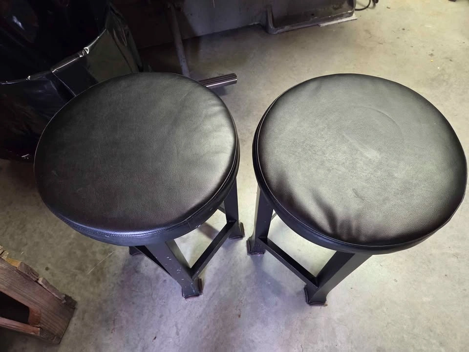 Pair of Black Round Padded Bar Stools - photo 2