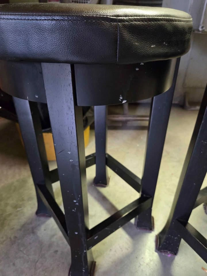 Pair of Black Round Padded Bar Stools - photo 3
