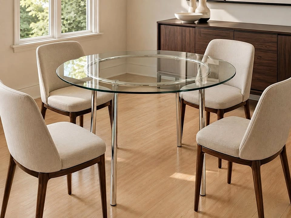 Round Glass Dining Table – Chrome Legs