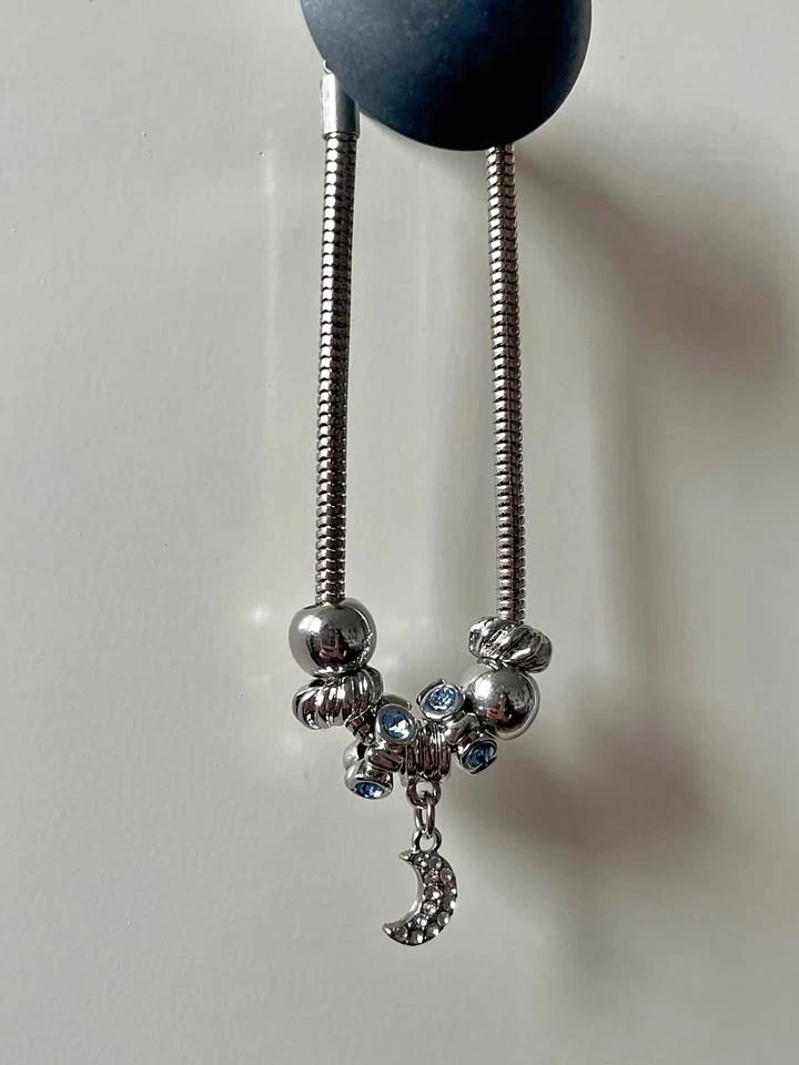 Silver Charm Bracelet- Half Moon Charm