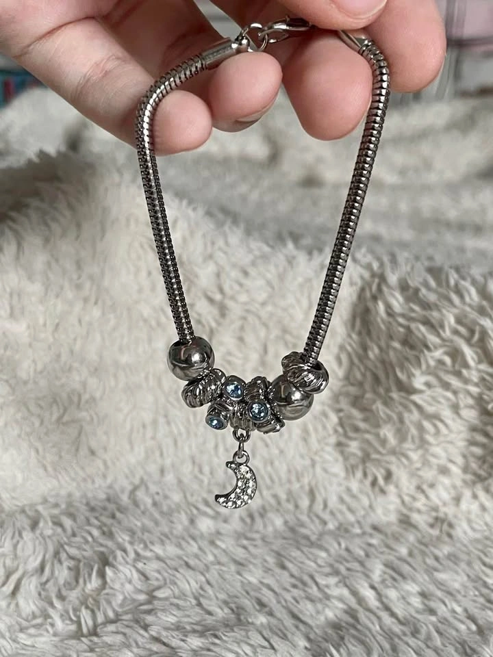 Silver Charm Bracelet- Half Moon Charm - photo 2