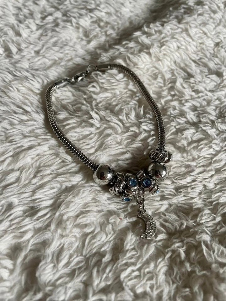 Silver Charm Bracelet- Half Moon Charm - photo 3
