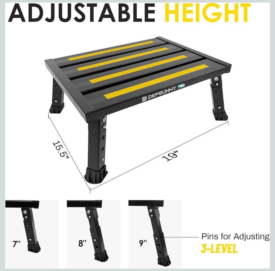 Adjustable Height Aluminum RV Step Stool, 1,000 lb Capacity - photo 3