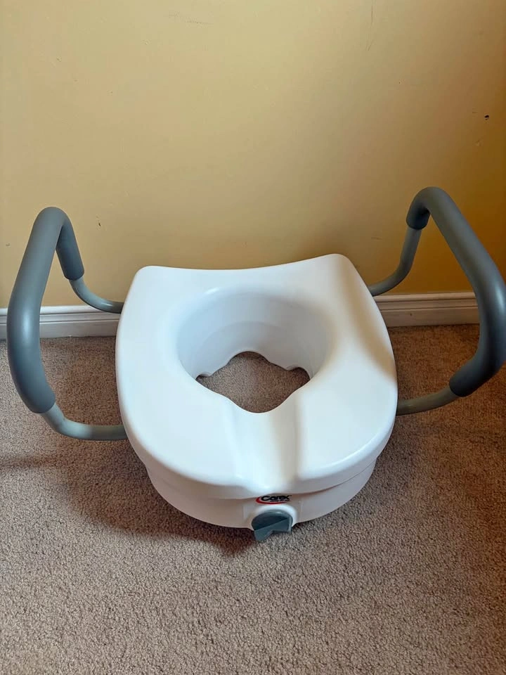 Raised toilet seat with handles