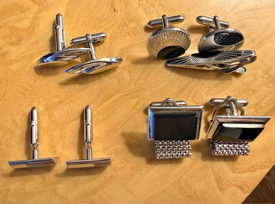 Vintage Silver Tone Cufflink and Tie Clip Set - 2 sets are SWANK