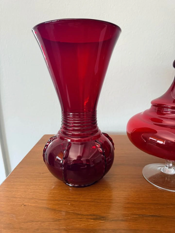 Vintage Mid-Century Empoli Italian Ruby Red Art Glass Set - photo 2