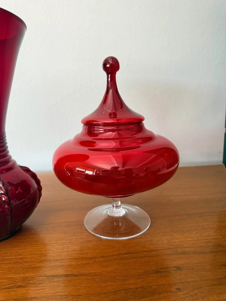 Vintage Mid-Century Empoli Italian Ruby Red Art Glass Set - photo 3