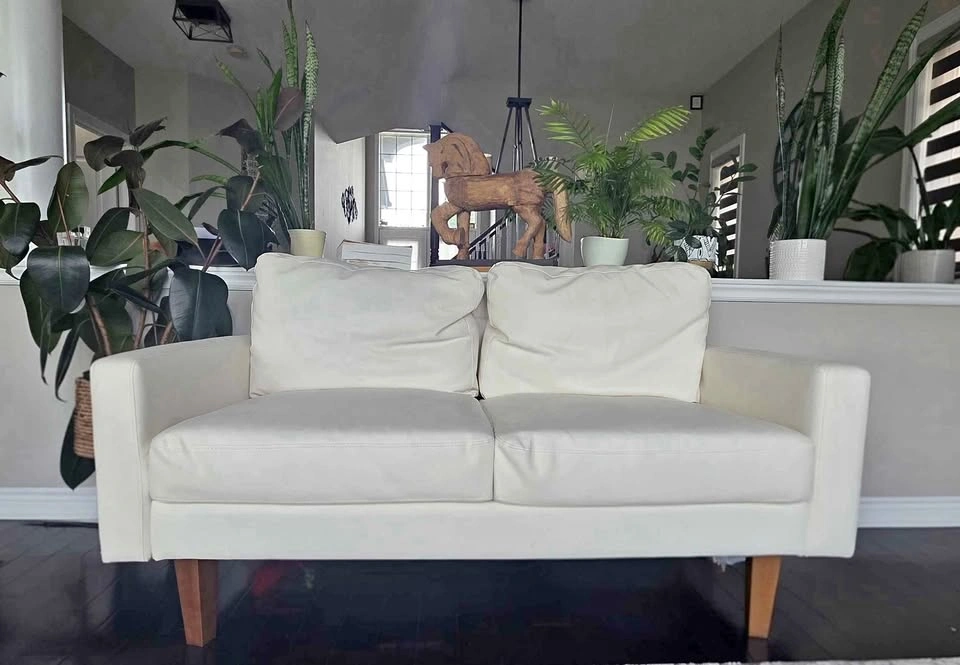 2 Seater White Sofa/Couch/ Loveseat with Wooden Legs