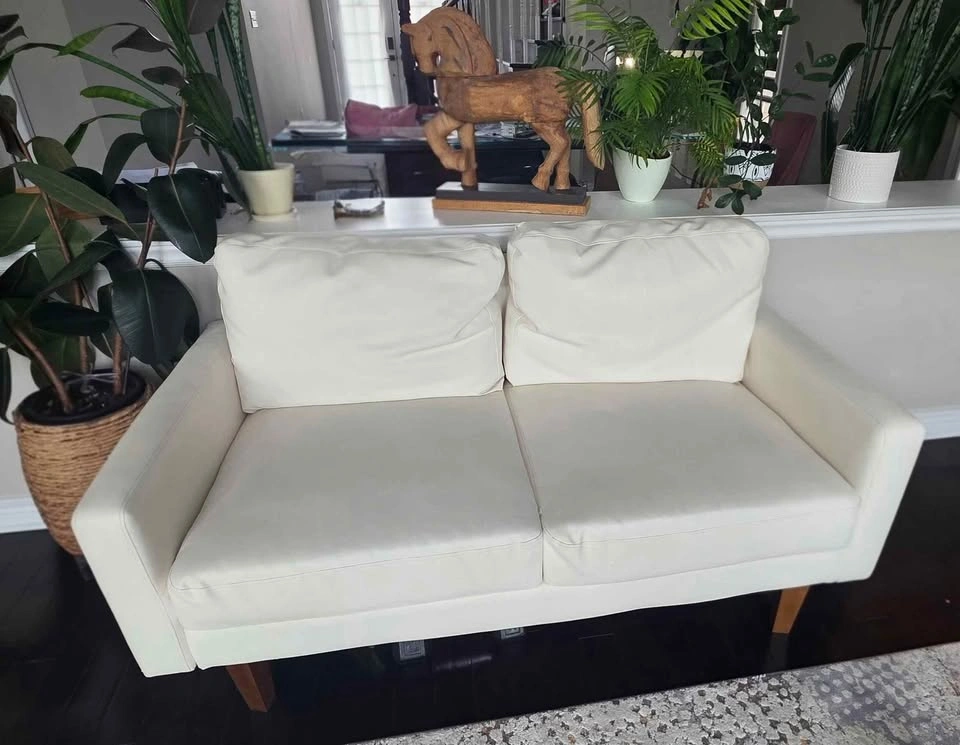 2 Seater White Sofa/Couch/ Loveseat with Wooden Legs - photo 2